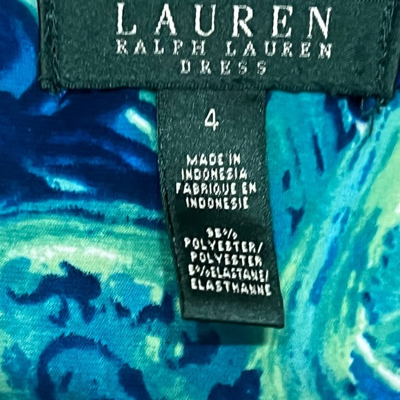 LAUREN by RALPH LAUREN Green/Blue PAISLEY/ FLORAL/WATERCOLOR Dress Size 4 - Picture 5 of 9